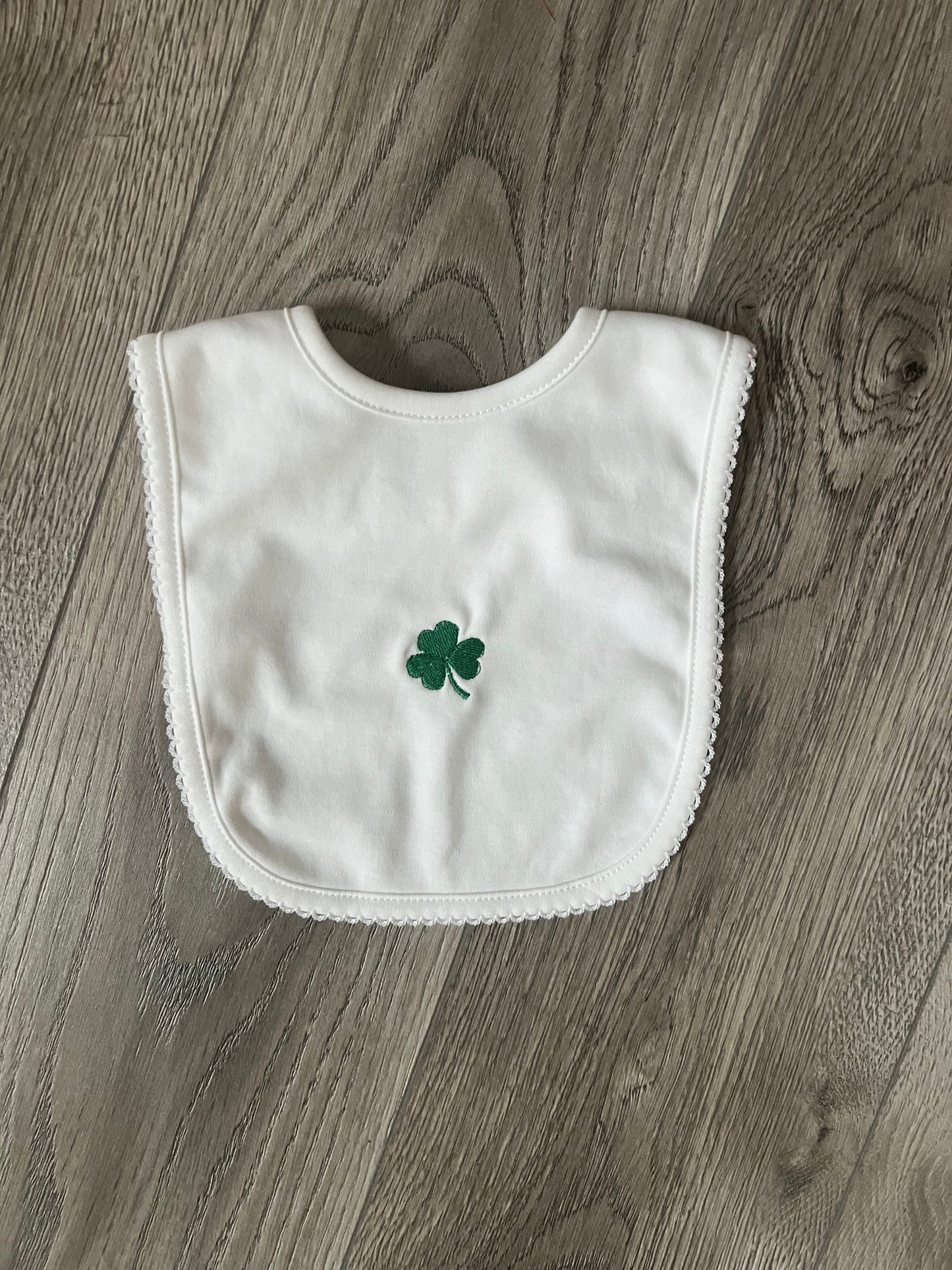 White Pima Cotton Shamrock Baby Bib