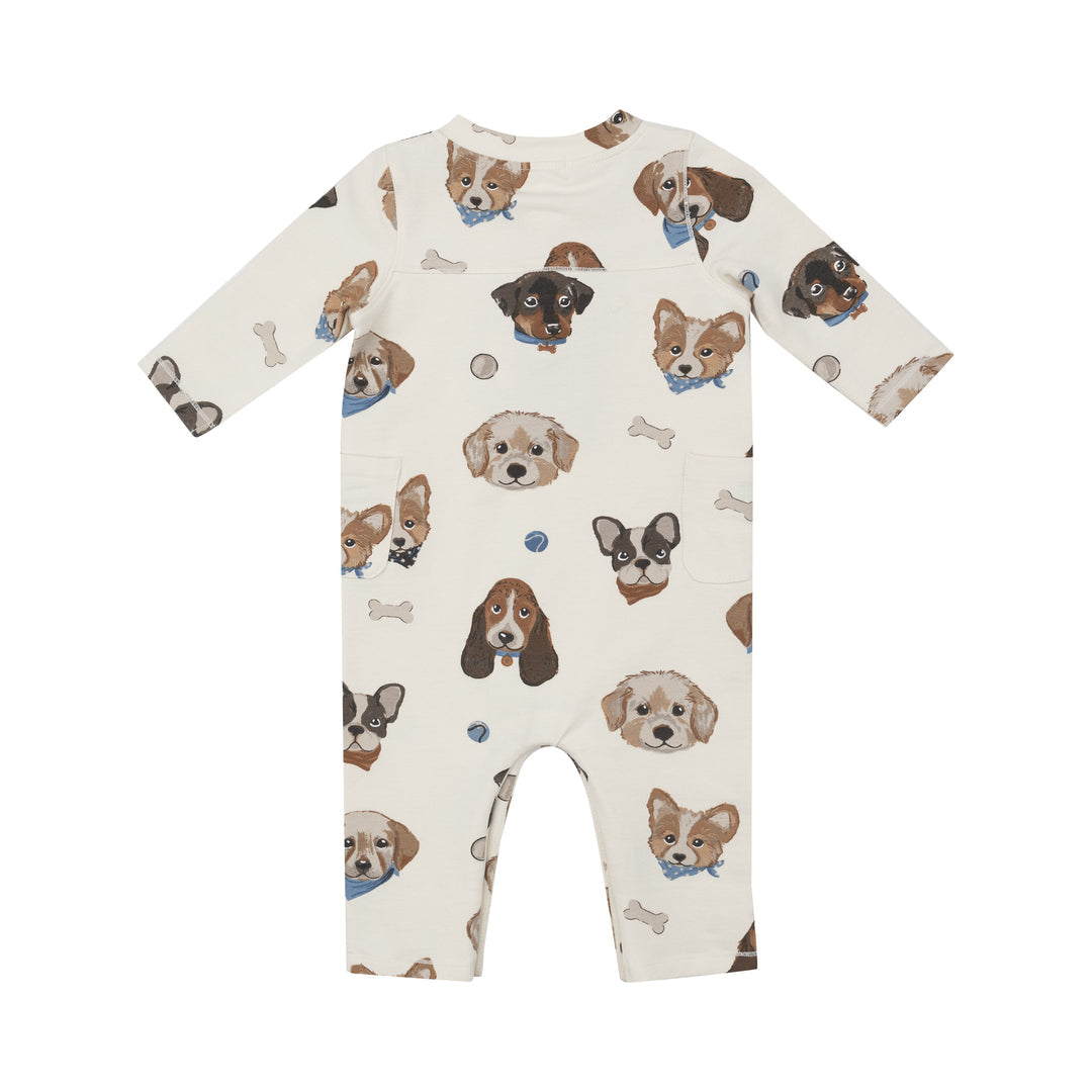 French Terry Vintage Puppy Faces Uni Romper by Angel Dear