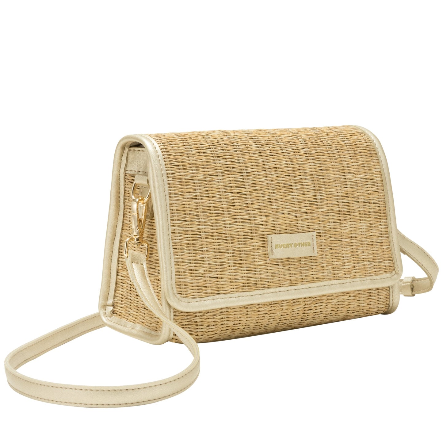 Straw Flap Over Cross Body Bag - Gold