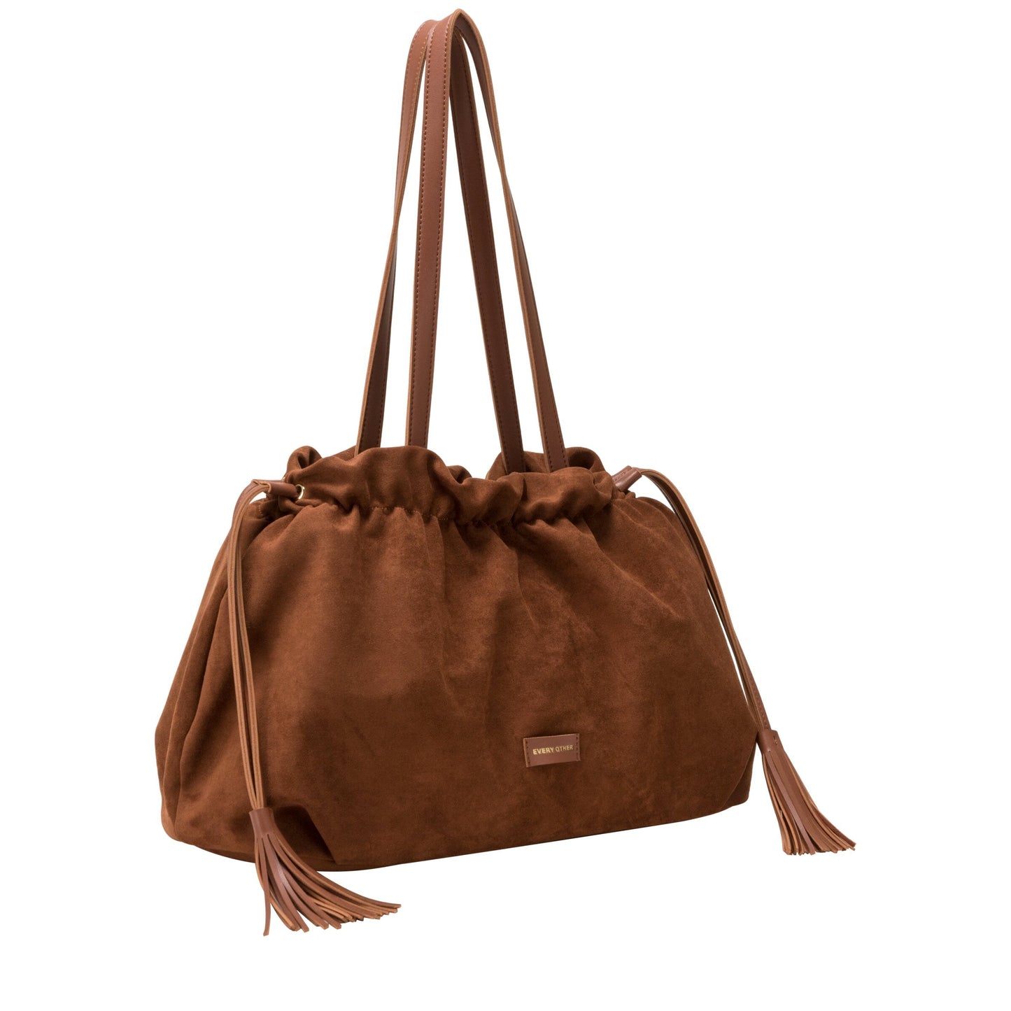 Drawstring Tassle Shoulder Bag - Brown