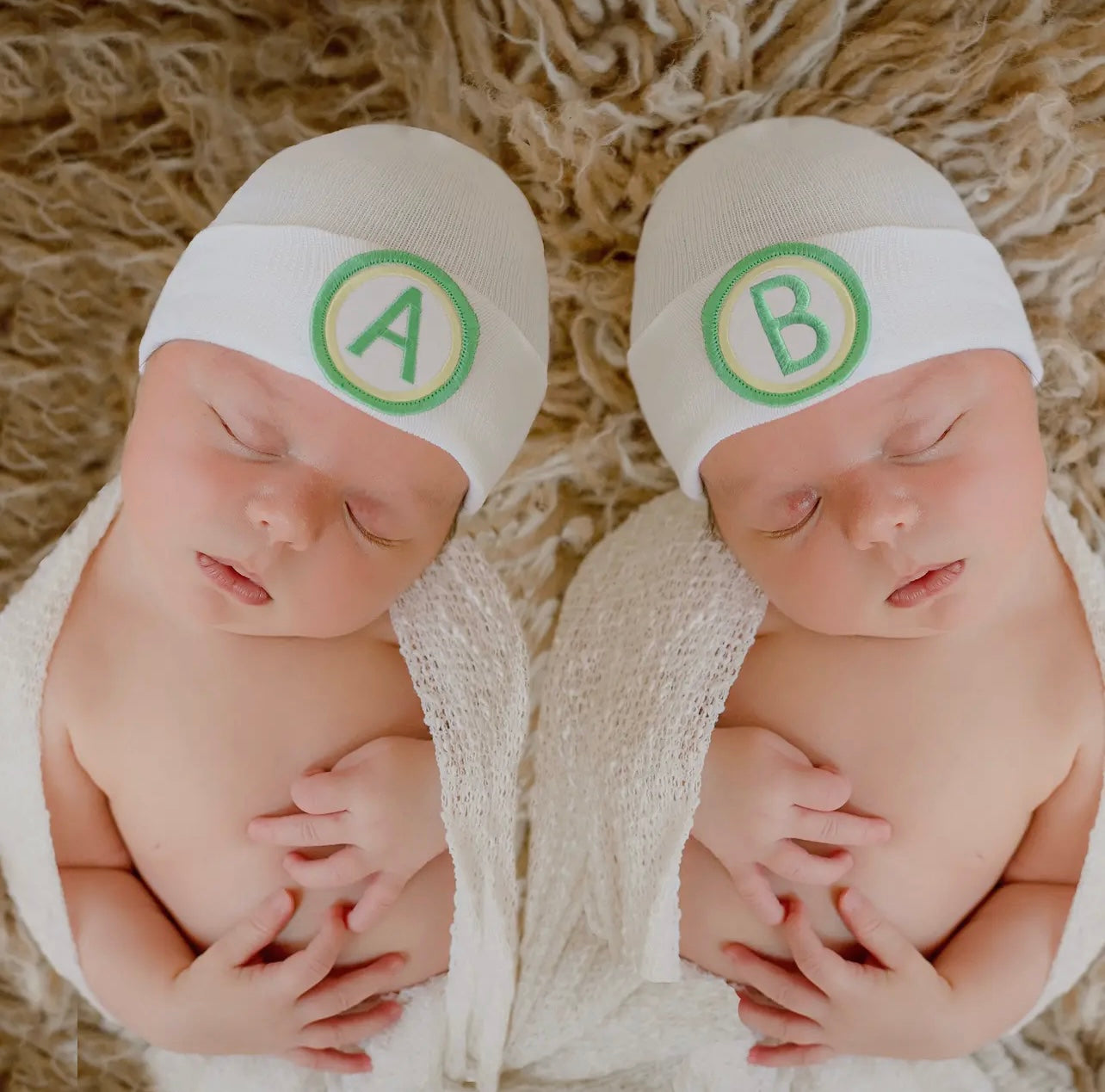 Newborn Hospital Hats for Twins A & B