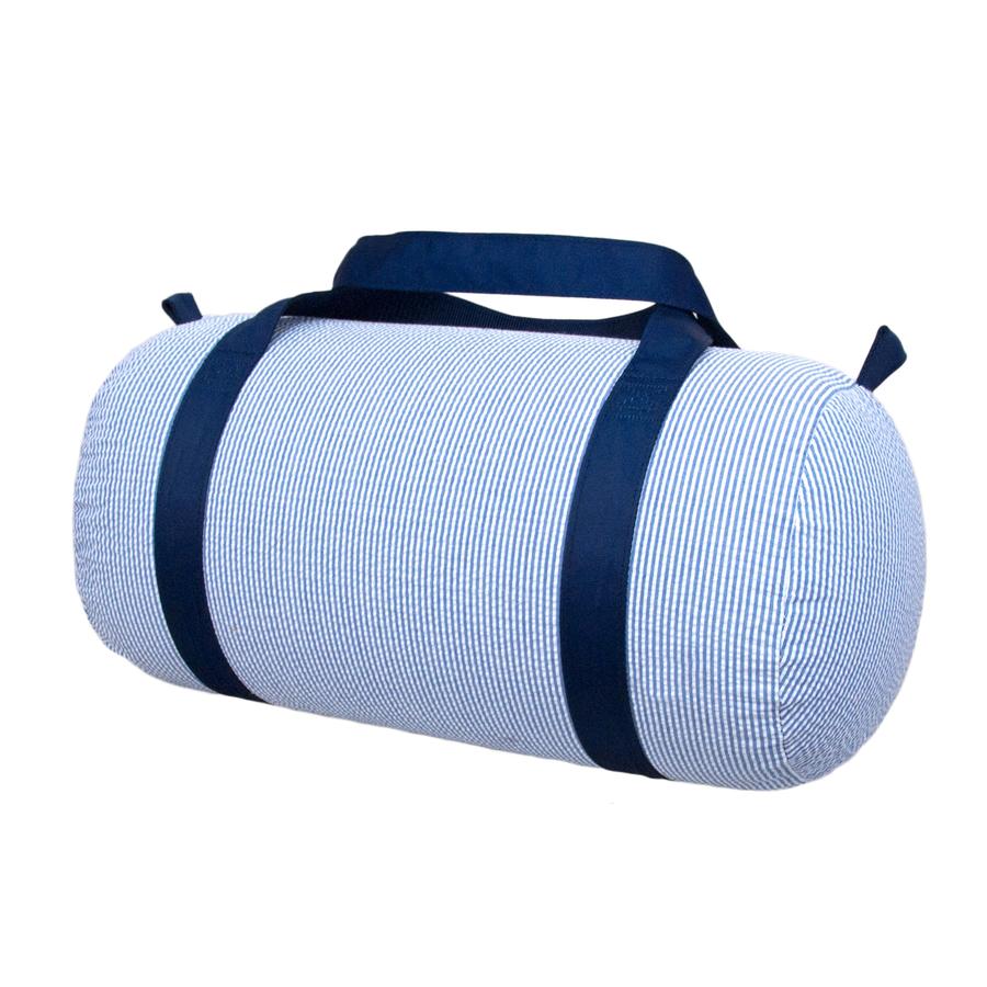 Navy Seersucker Baby Duffel Bag (with optional monogram)