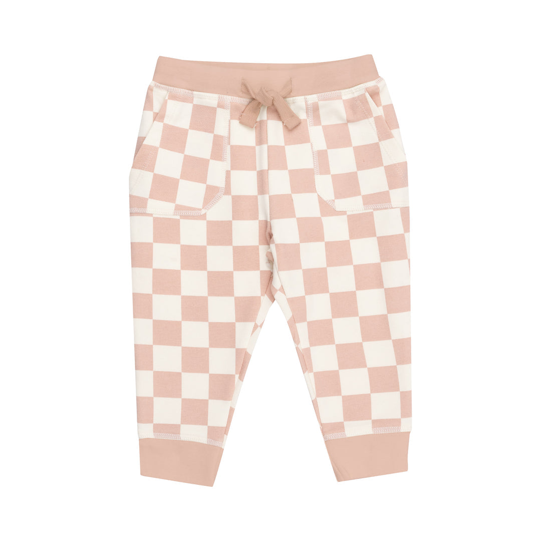 French Terry Checkerboard Pink - Ruffle Patch Sweatshirt+ Jogger by Angel Dear