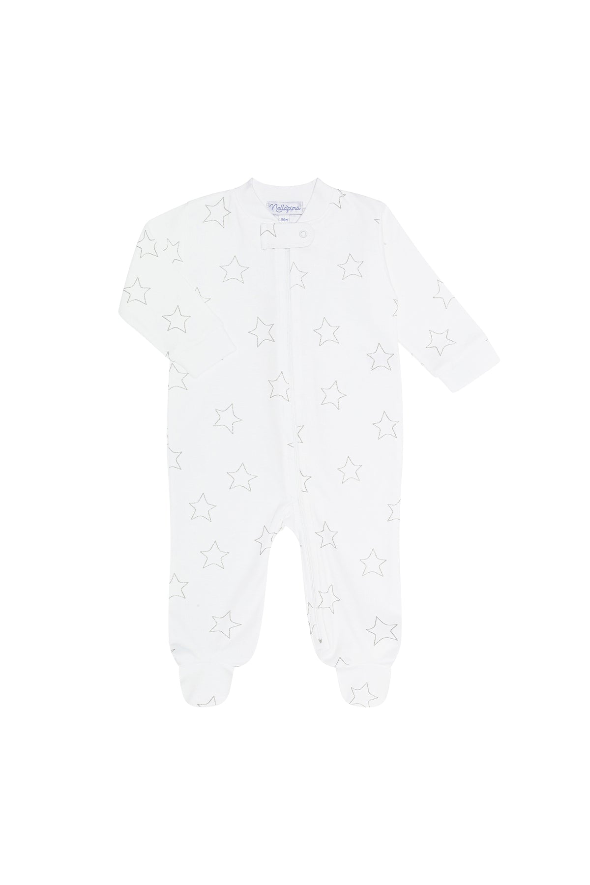 Grey Stars Print Zipper Footie by Nella Pima