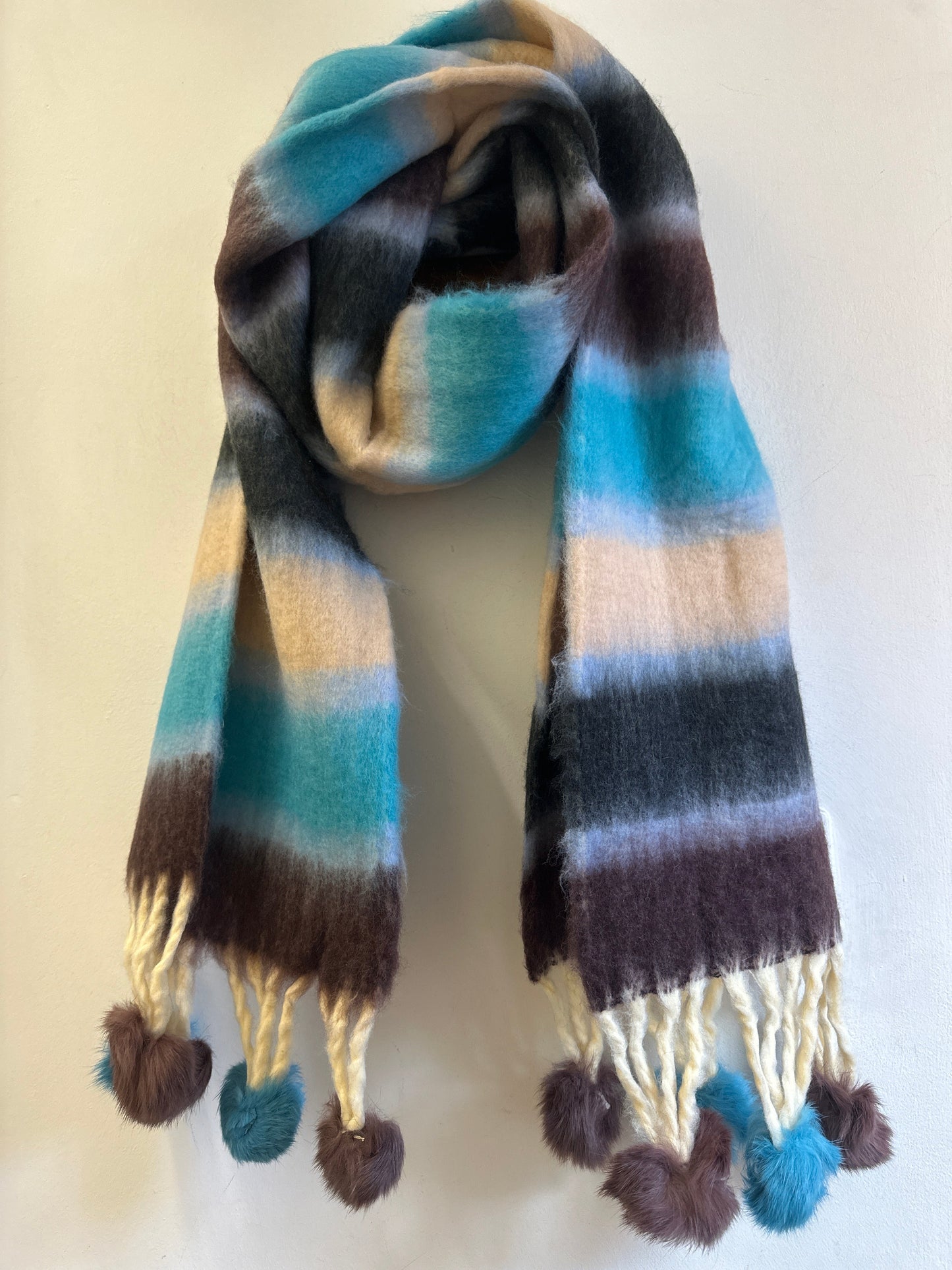 Pom Pom Scarf Navy Blue Stripe