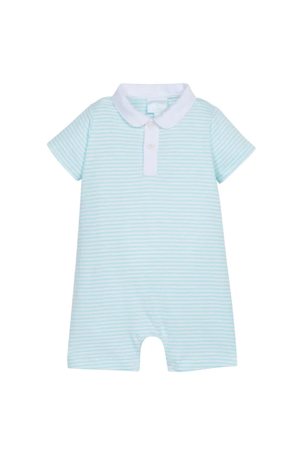 Peter Pan Polo Romper Aqua Stripe by Little English