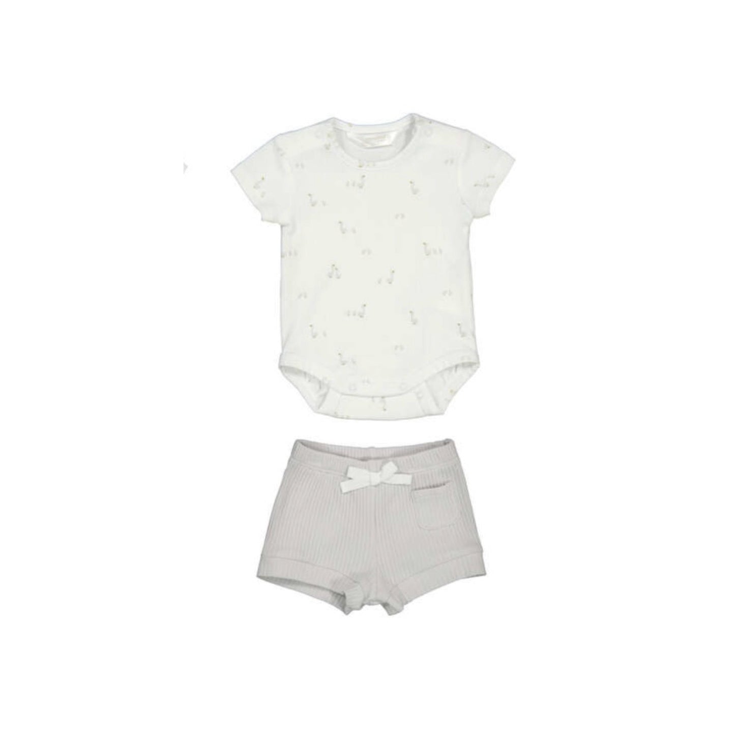Goose Printed White Onesie and Silver Short Set by Mayoral