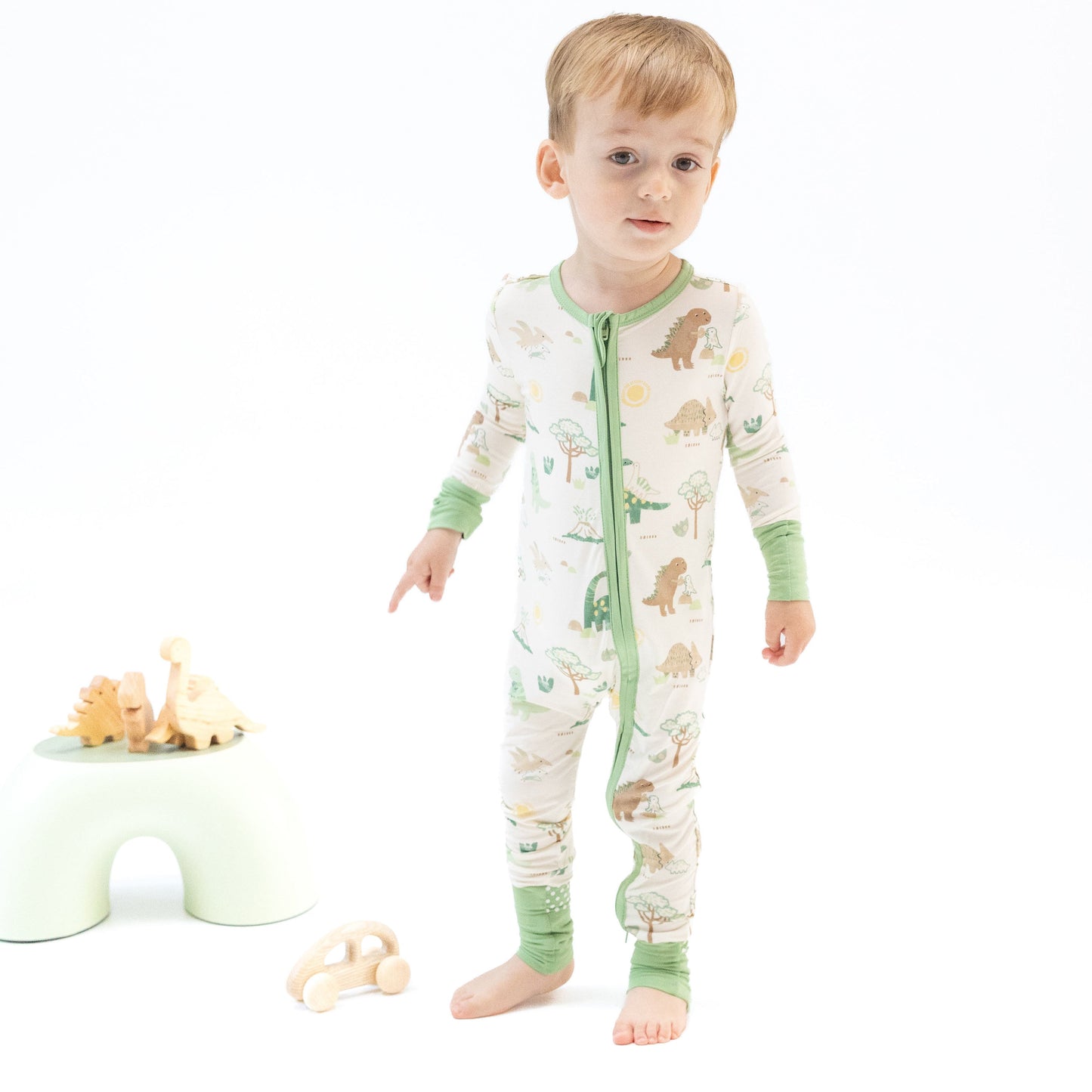 Baby Love Dinos Green 2 Way Zipper Romper by Angel Dear