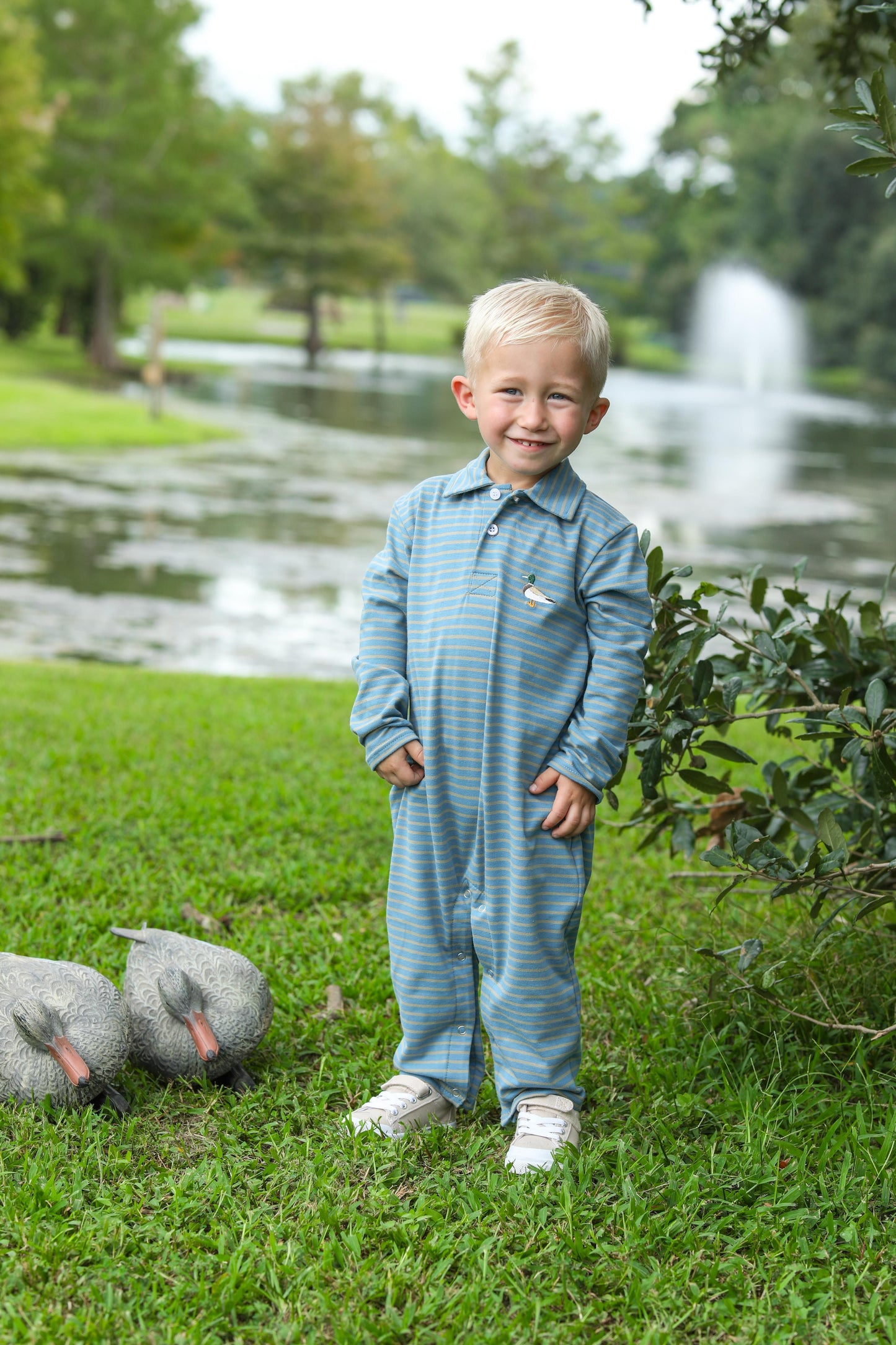 Mallard Embroidery Polo Romper by Trotter Street Kids
