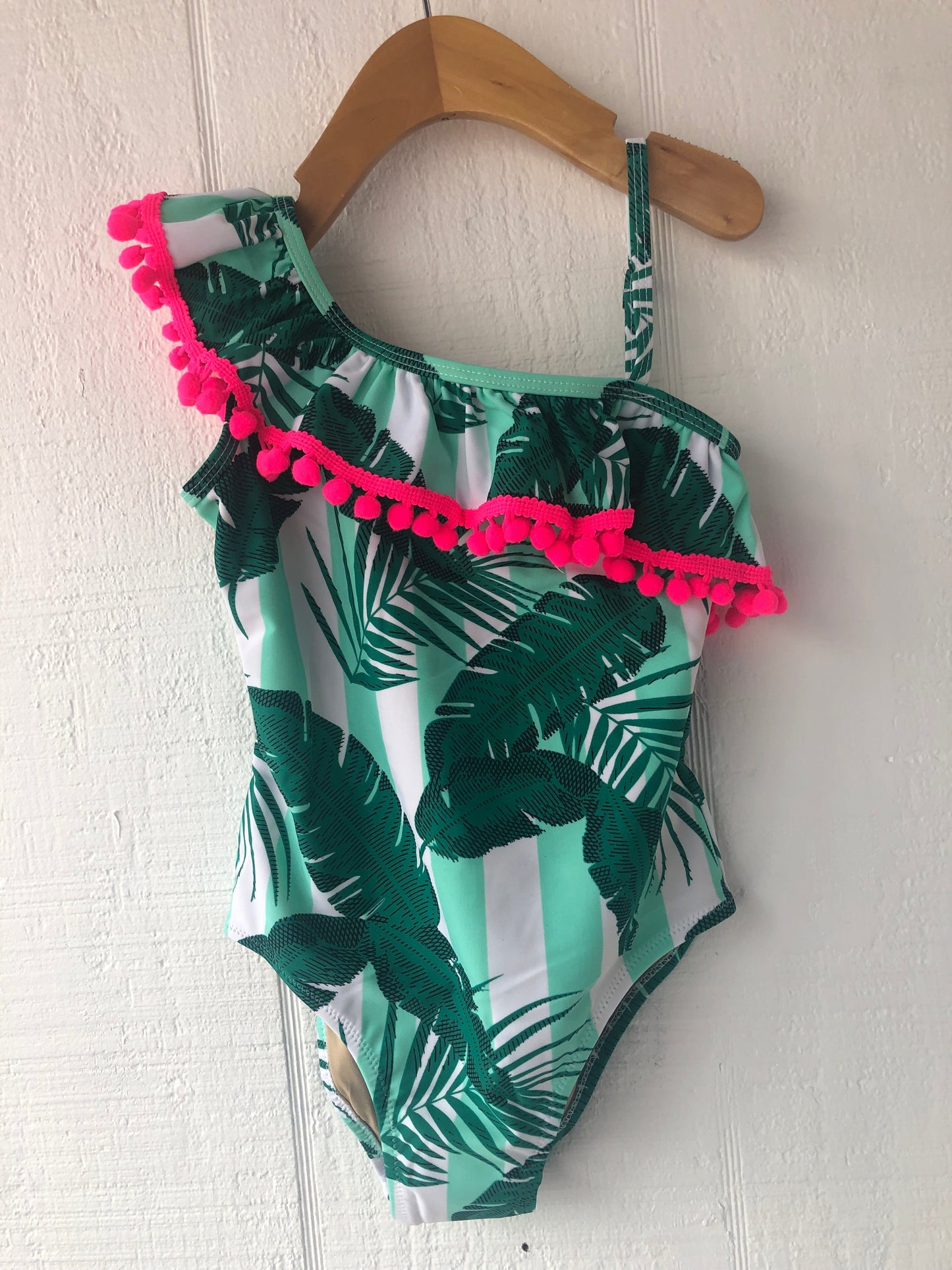 SC-Tropical One Shoulder Ruffle Swimsuit
