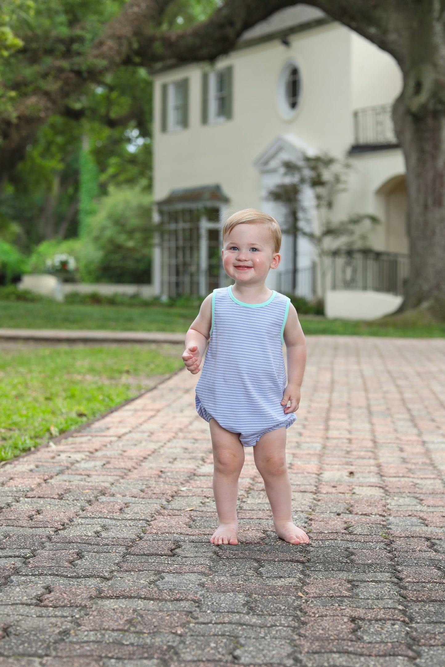 Drew Bubble -Cadet Blue Stripe/Mint by Trotter Street Kids