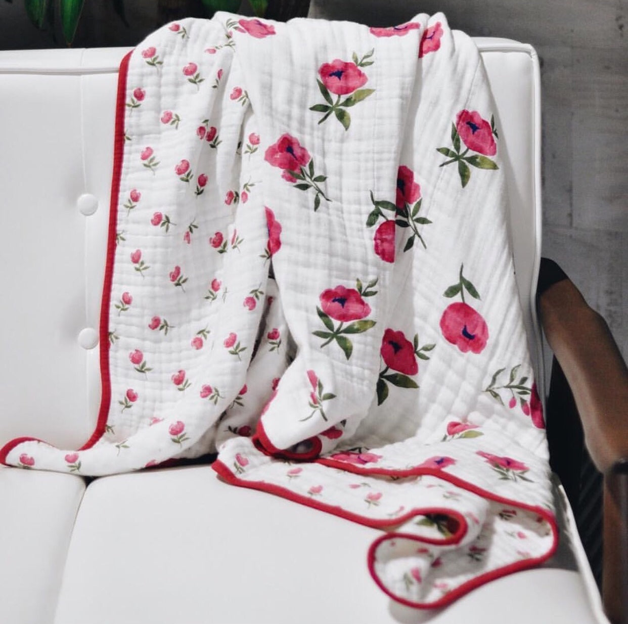 Raspberry Peony and Rosebud Reversible Quilt