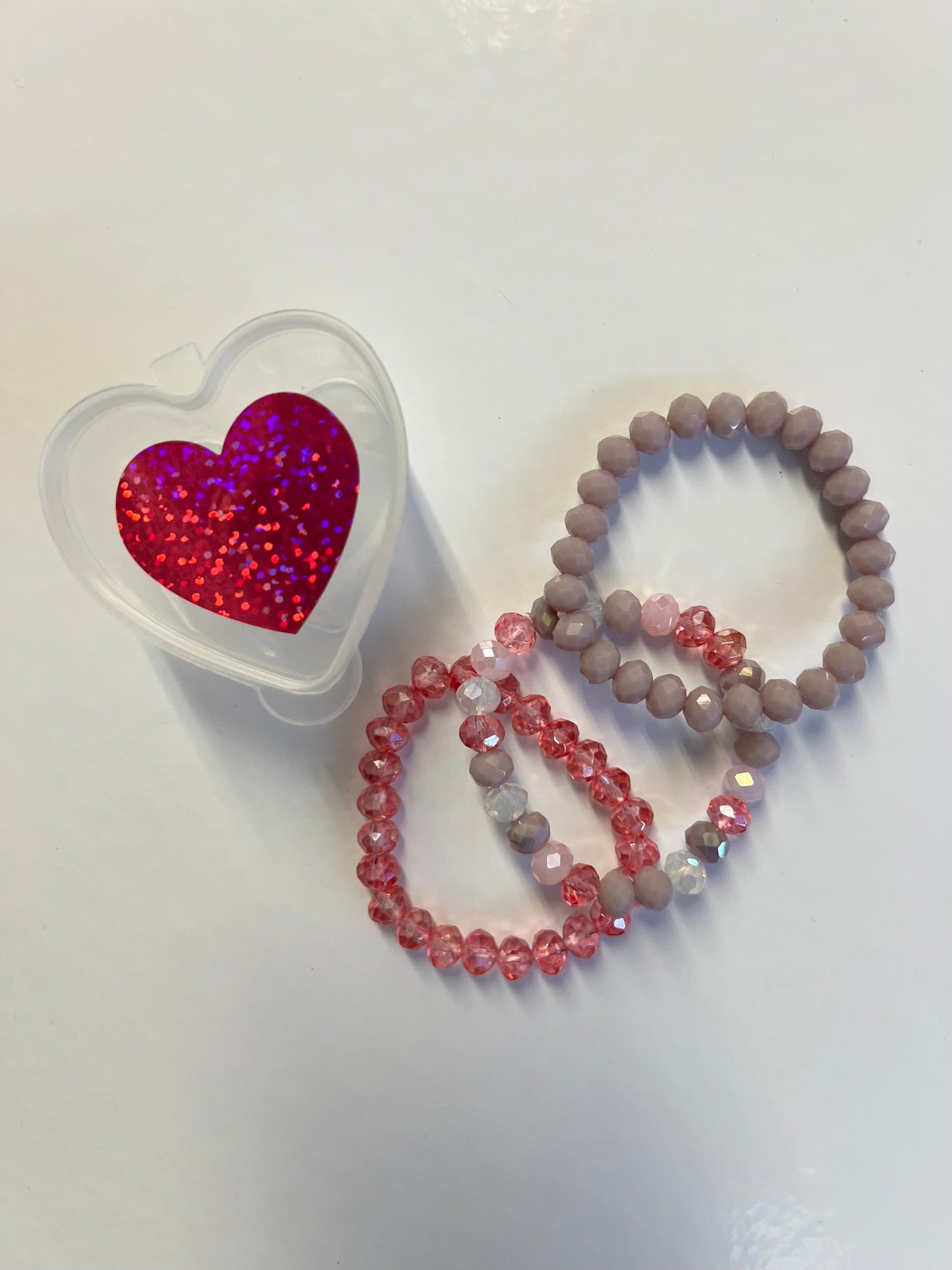 Valentine Heart Bracelets - Pink & Crystal Tones