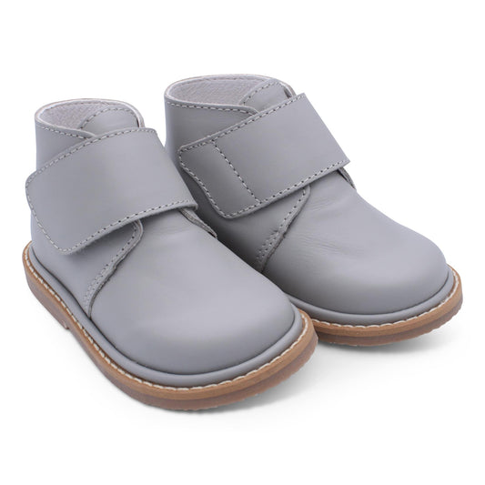'Andre' Boys Light Grey Leather Velcro Boots