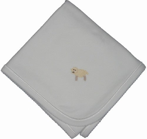 White Cotton Receiving Blanket with lamb