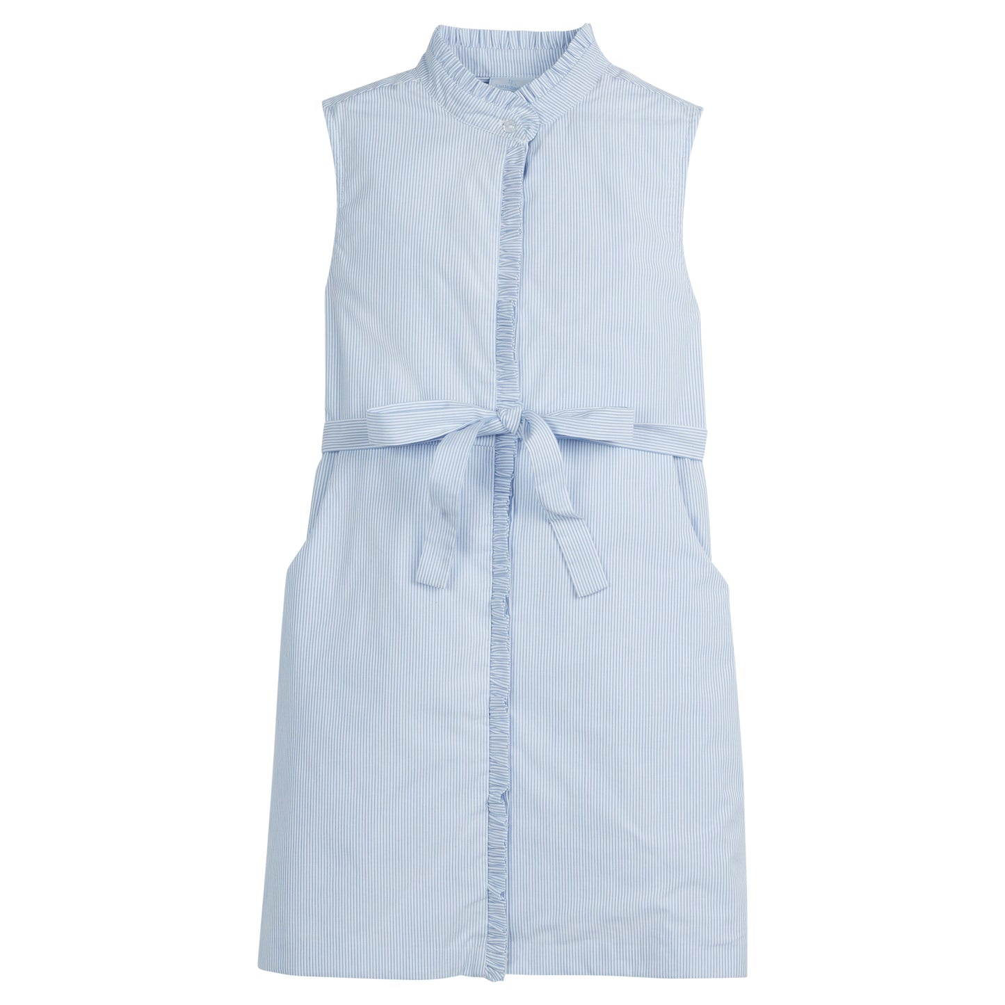 Sleeveless Allie Dress-Light Blue Thin Stripe Seersucker by Little English