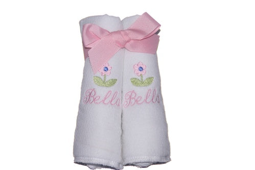Personalized Flower Diaper Burp Set
