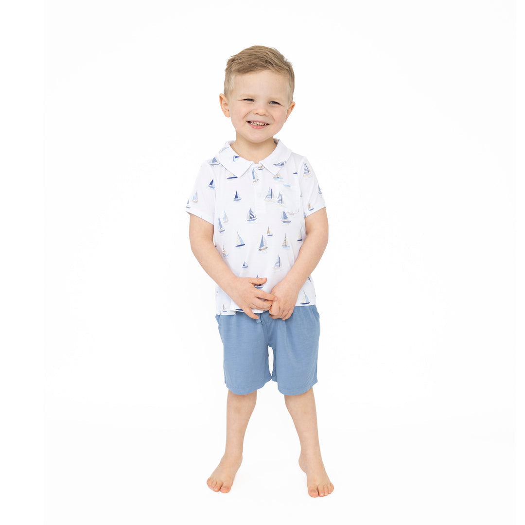 Sailboats Blue Polo Shirt and Shorts Set by Angel Dear