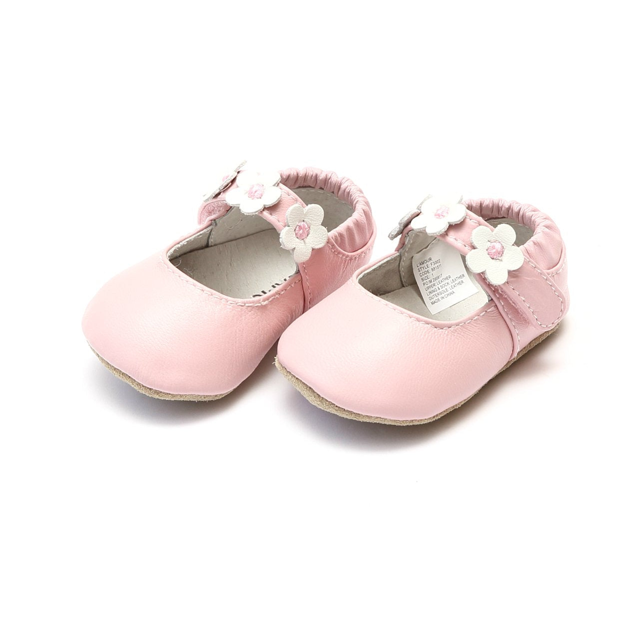 Hope pink flower strap leather Crib Shoes