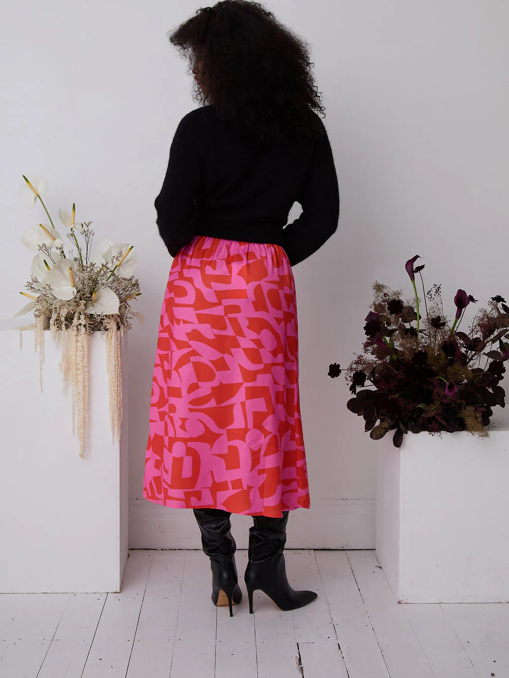 Angel Abstract Print Midi Skirt