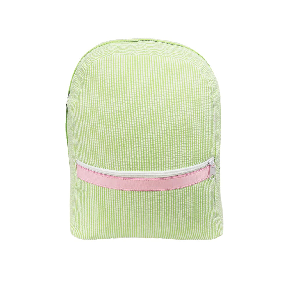 Sweet Pea (Light Green & Pink) Seersucker Medium Backpack (with optional monogram)