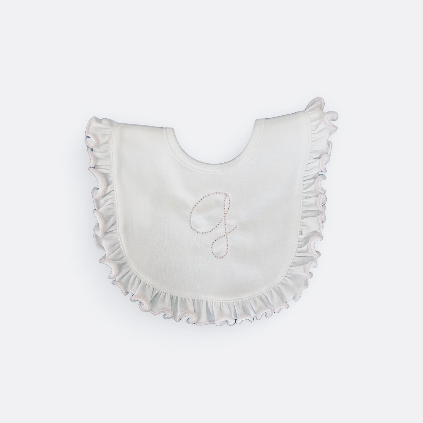 White/Pink Ruffle Bib Personalized by Cute as Buttons
