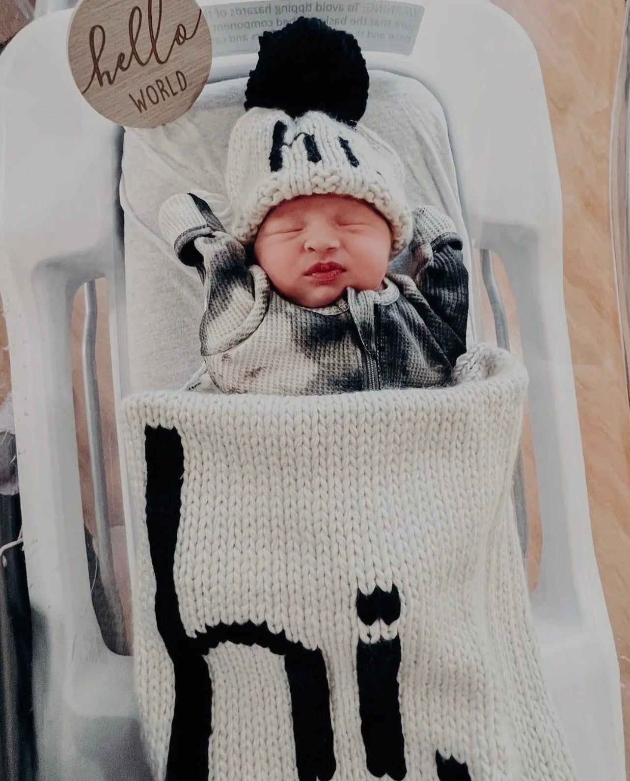 Hi. Cream and Black Knit Blanket