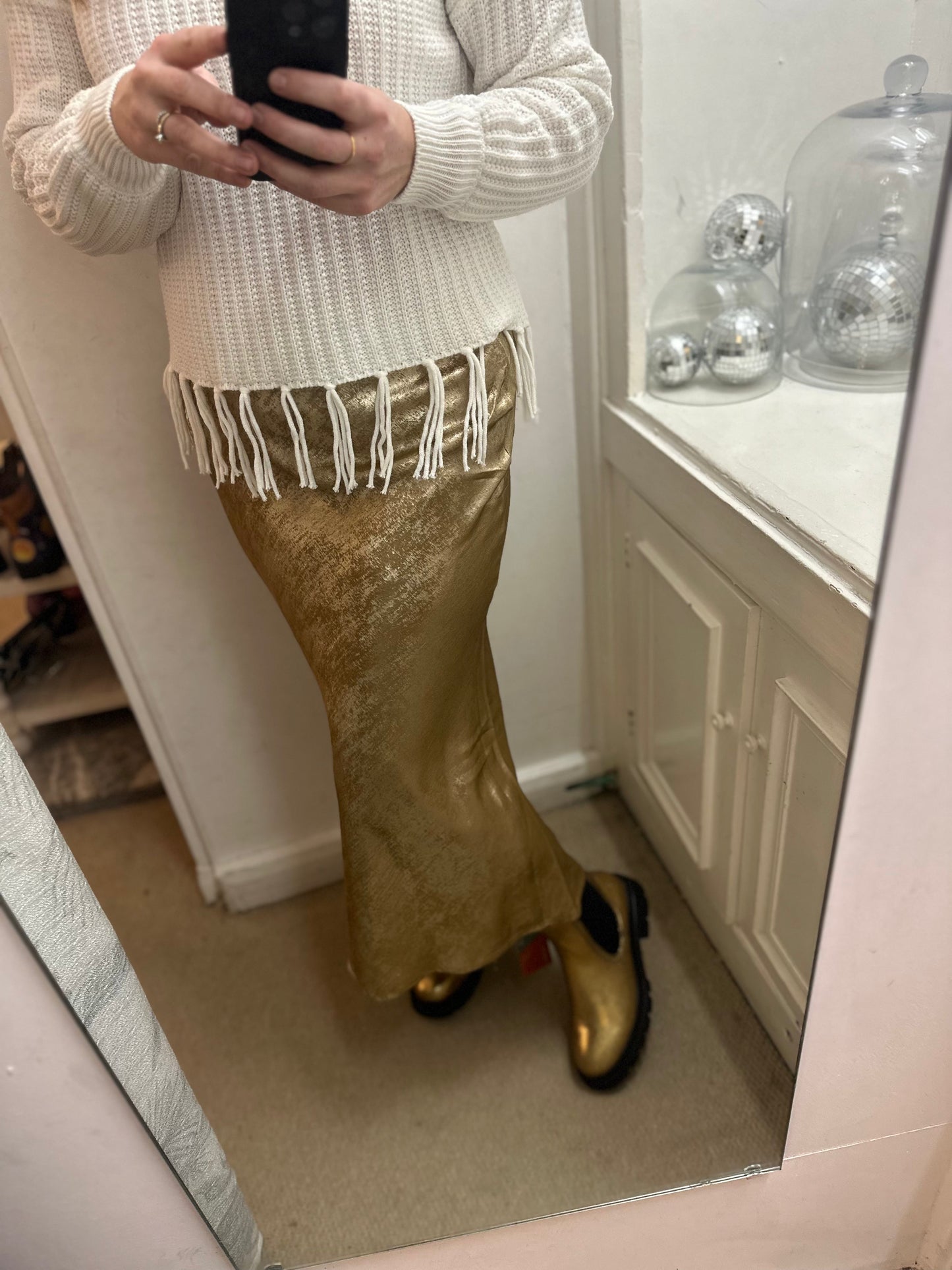 Metallic Satin Skirt Gold