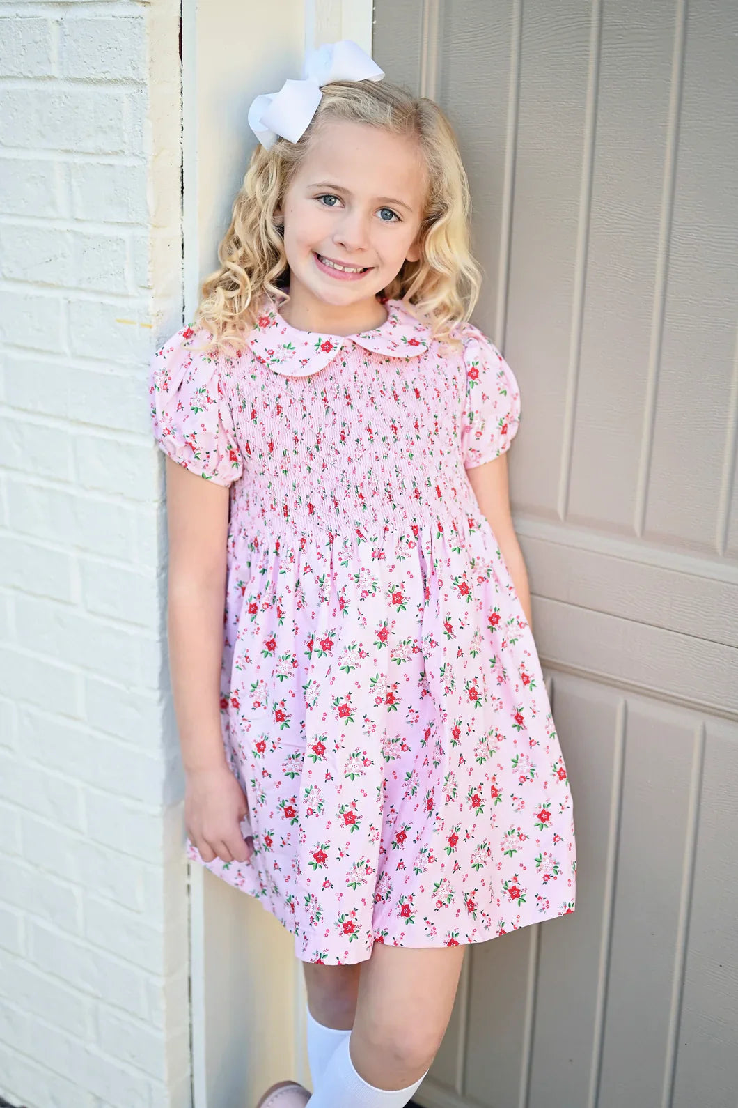 Everly Smocked Dress Christmas Floral by James and Lottie