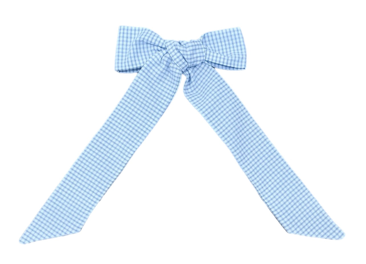 Hair Bow Patriotic Seersucker Blue Windowpane by James and Lottie