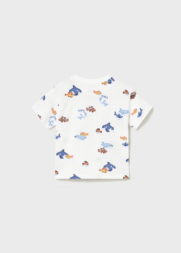 White Pixel Sea Life Tee for Boys by Mayoral