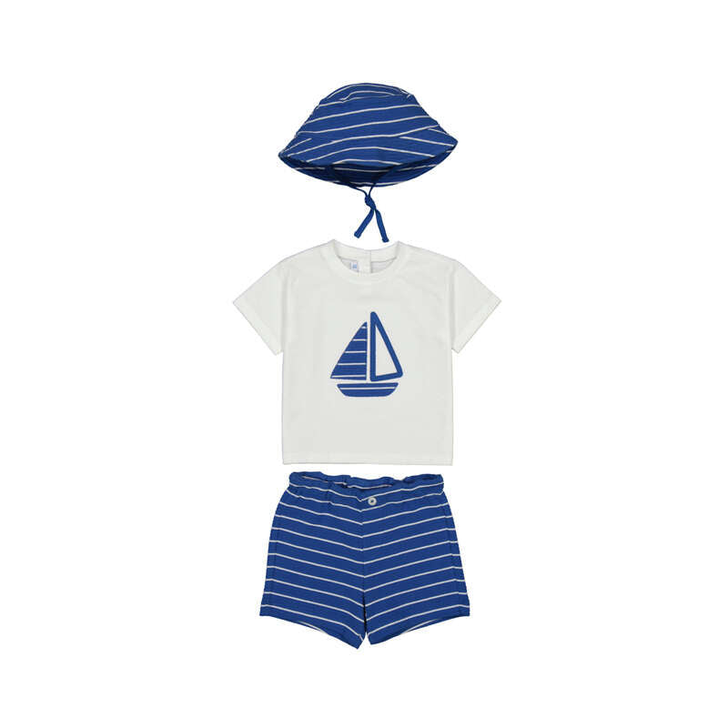 Blue Sailboat Short Set & Hat by Mayoral