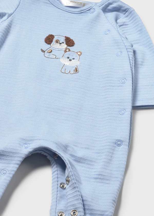 Blue Ribbed Asymmetrical Footie with Puppies by Mayoral