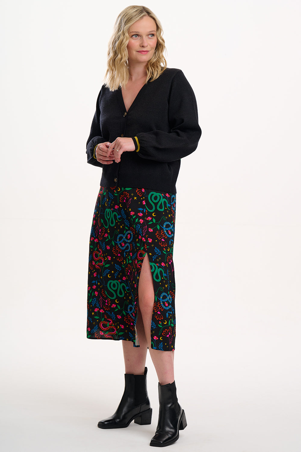 Rosalind Skirt - Black, Snake Floral