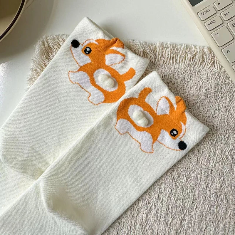 Women's Cute Funny Cat Ins Korean Mid-tube Socks Three-dimensional Ball Creative Socks Gift for Cat Lovers Soft Cotton Socks