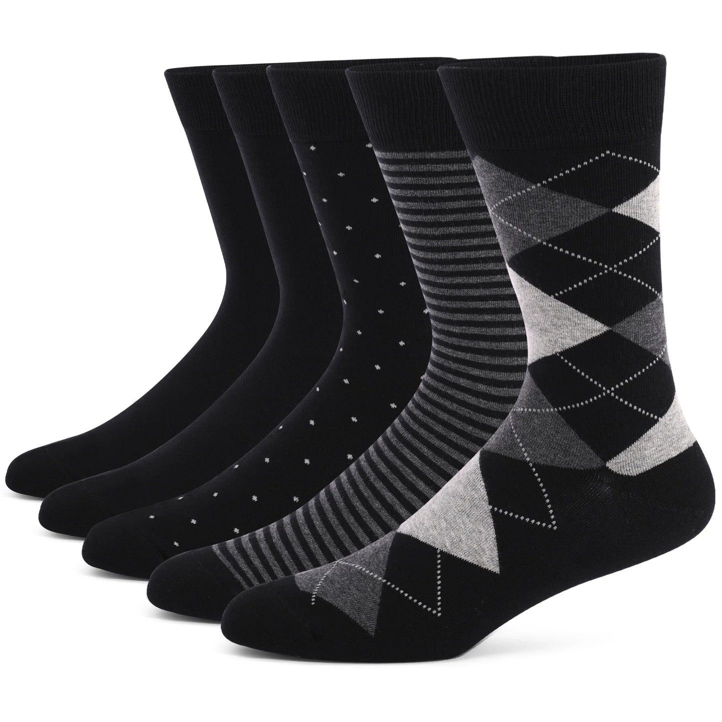 5 Pairs Mens Dress Socks Plus large Size,High Quality Combed Cotton Crew Socks,Black Cool Argyle Breathable Casual Socks for men