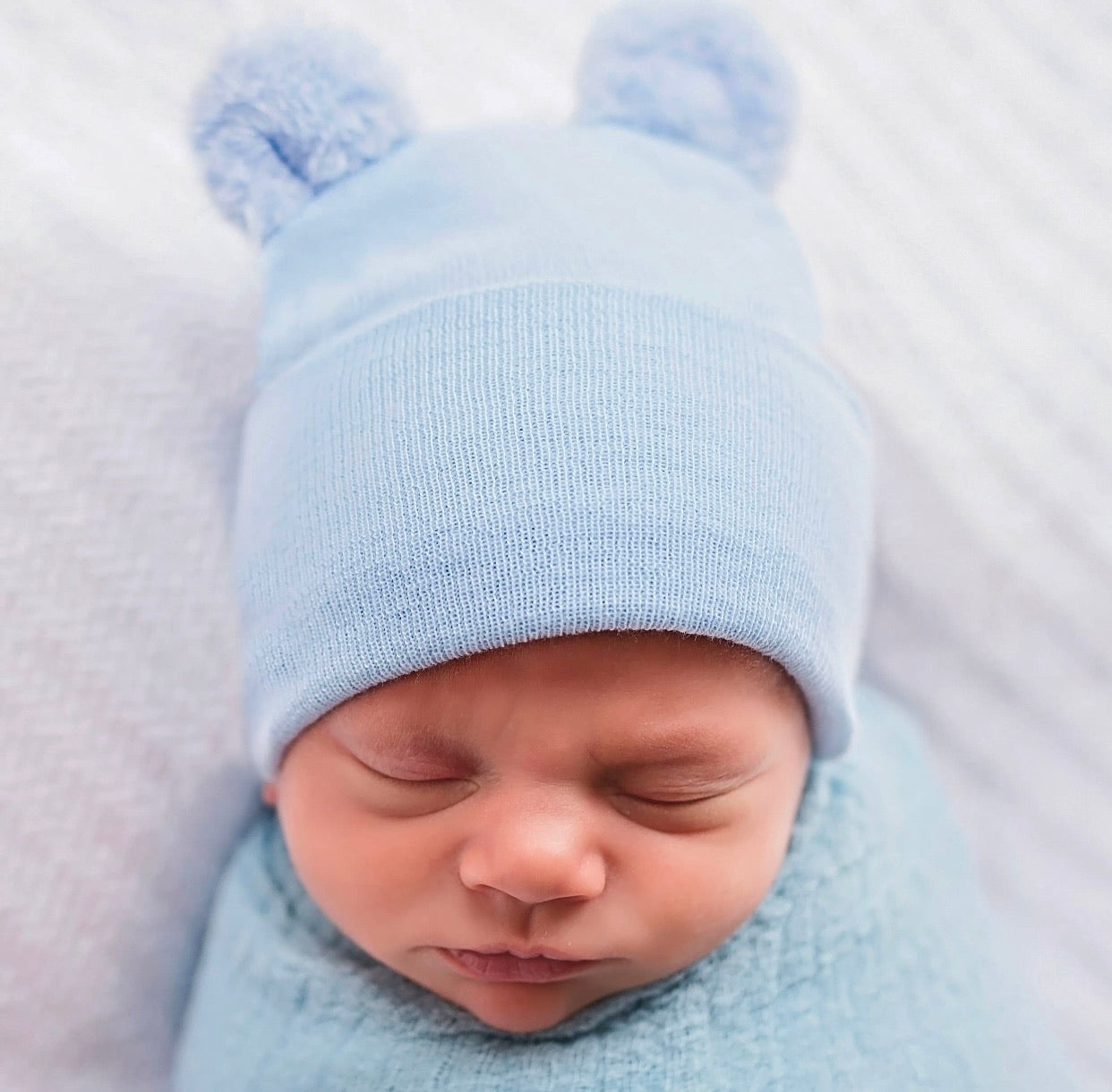 Blue fuzzy bear ears Newborn Hospital Beanie
