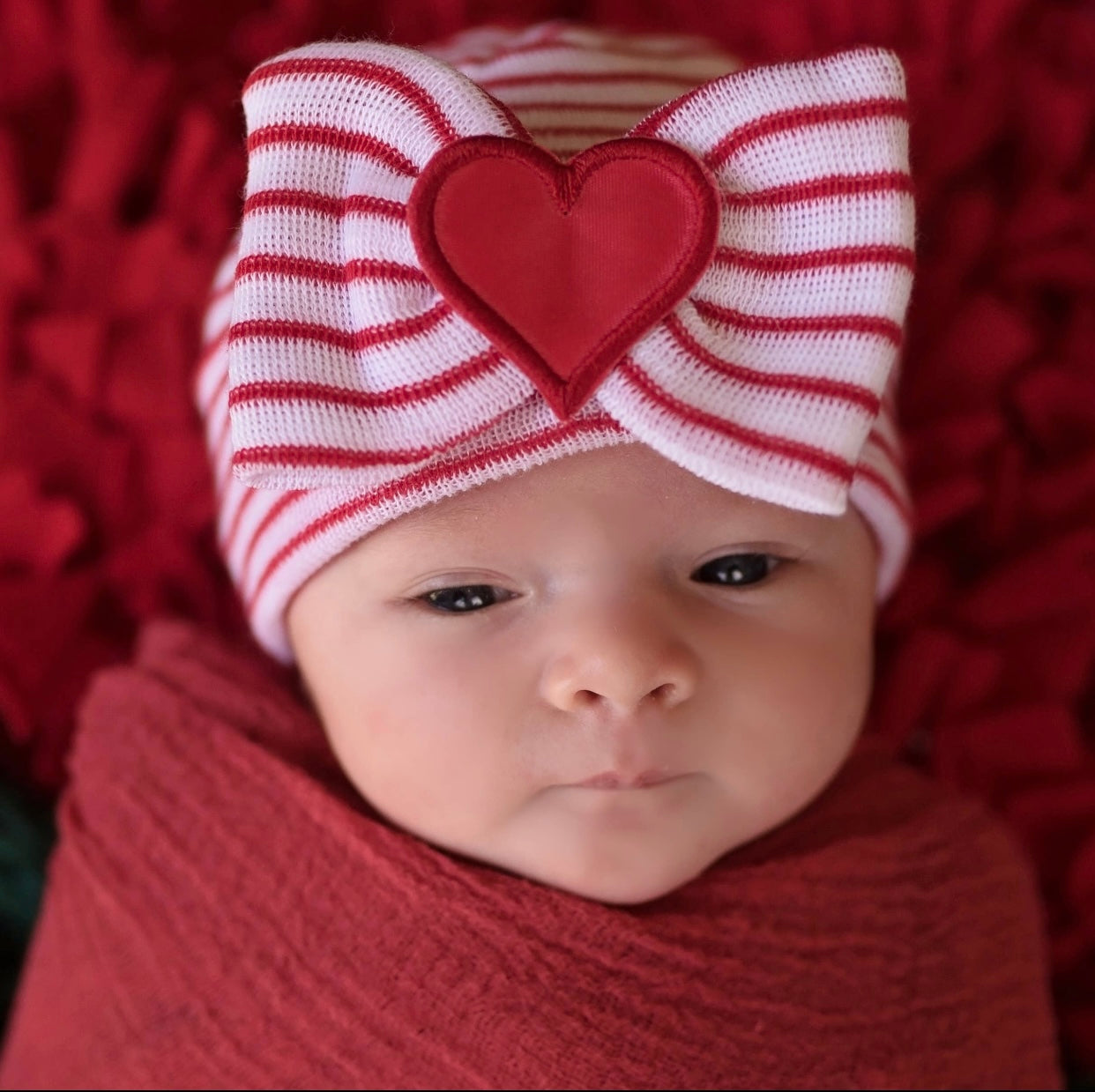 Red Stripe All My Love Newborn Hospital Hat