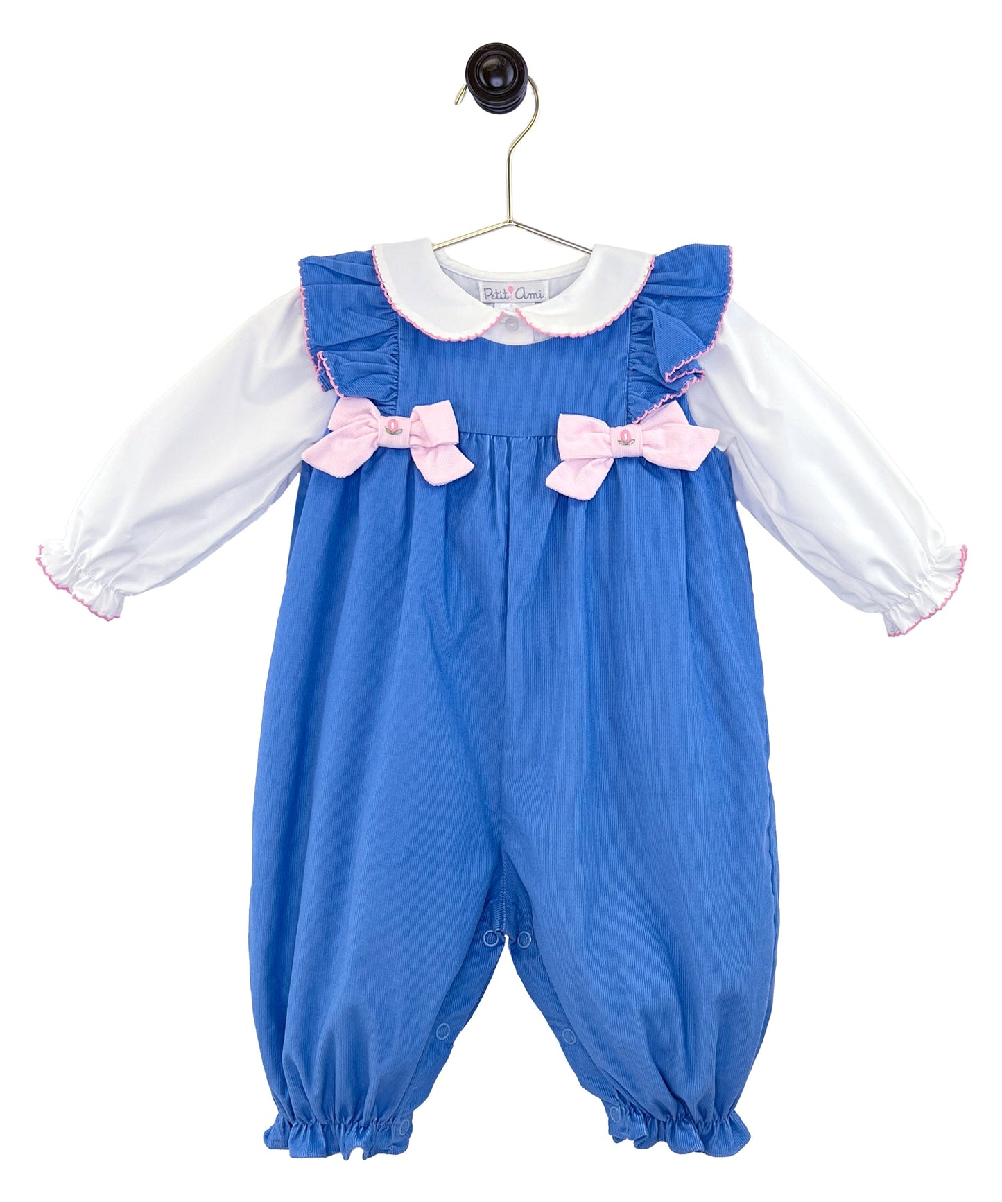 Periwinkle Corduroy Romper with Pink Bows