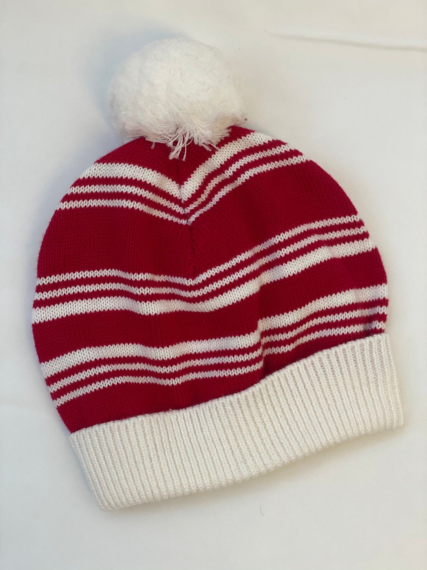 Red stripe Beanie with pom pom