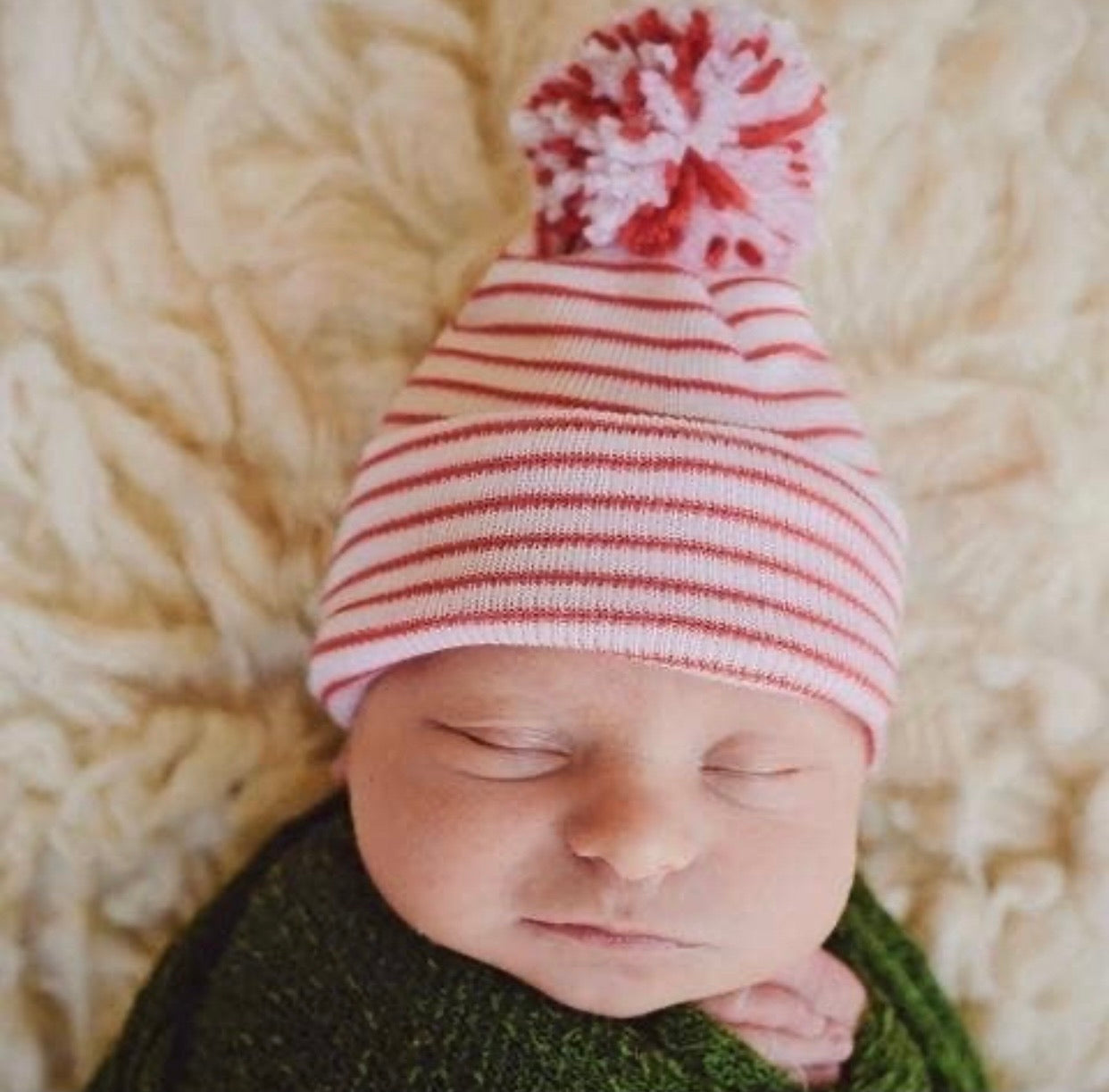 Candy cane pom beanie hospital hat
