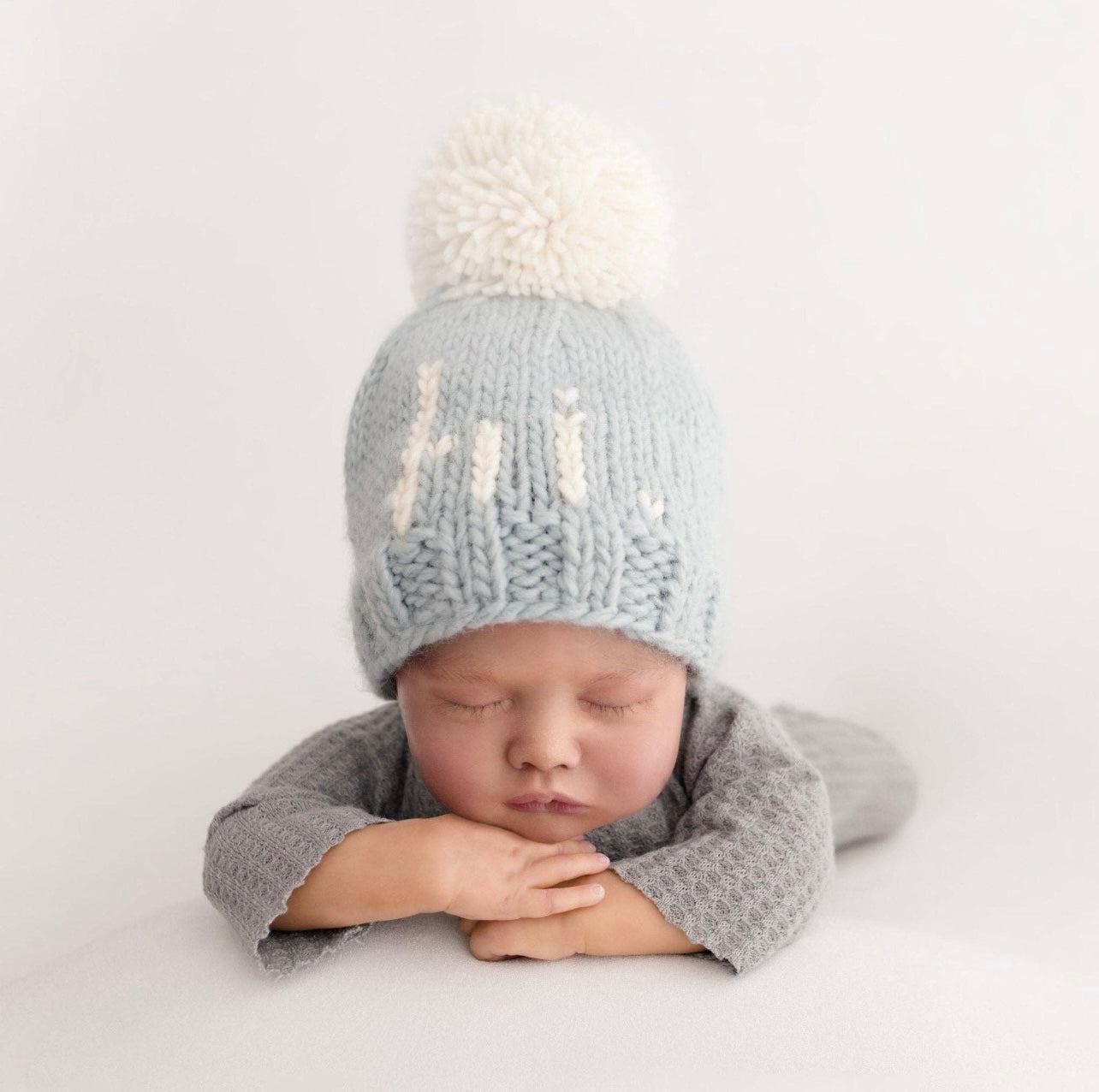 Hi. Surf Blue Knit Baby Beanie Hat