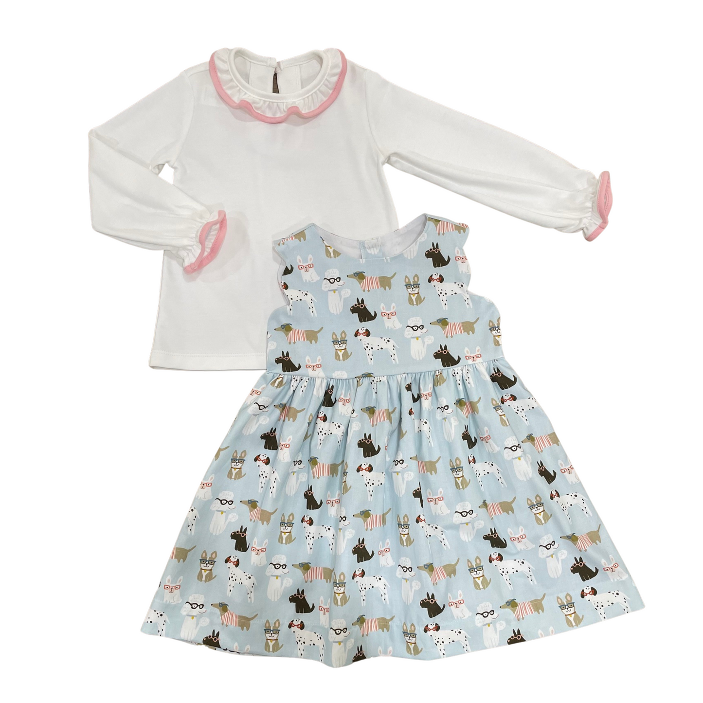 White Ruffle Neck Top pink trim by James and Lottie