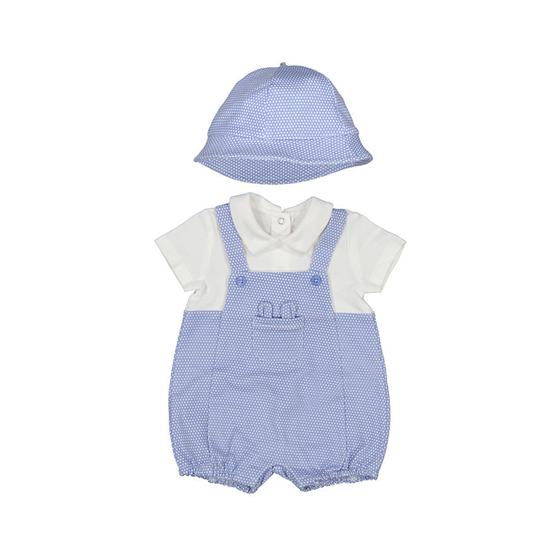 Blue Short Bodysuit Overall with Hat