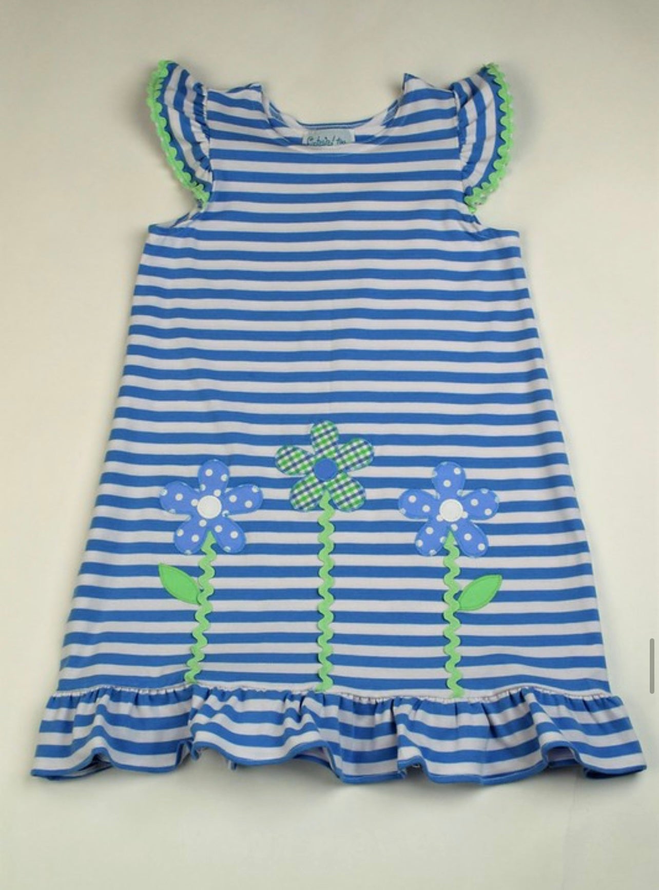 Appliqué Flower Blue Stripe Dress