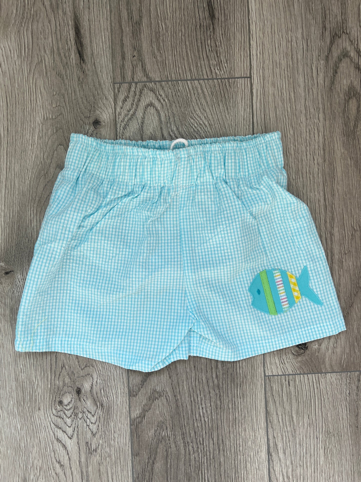 Blue Seersucker Swim Trunks with Fish