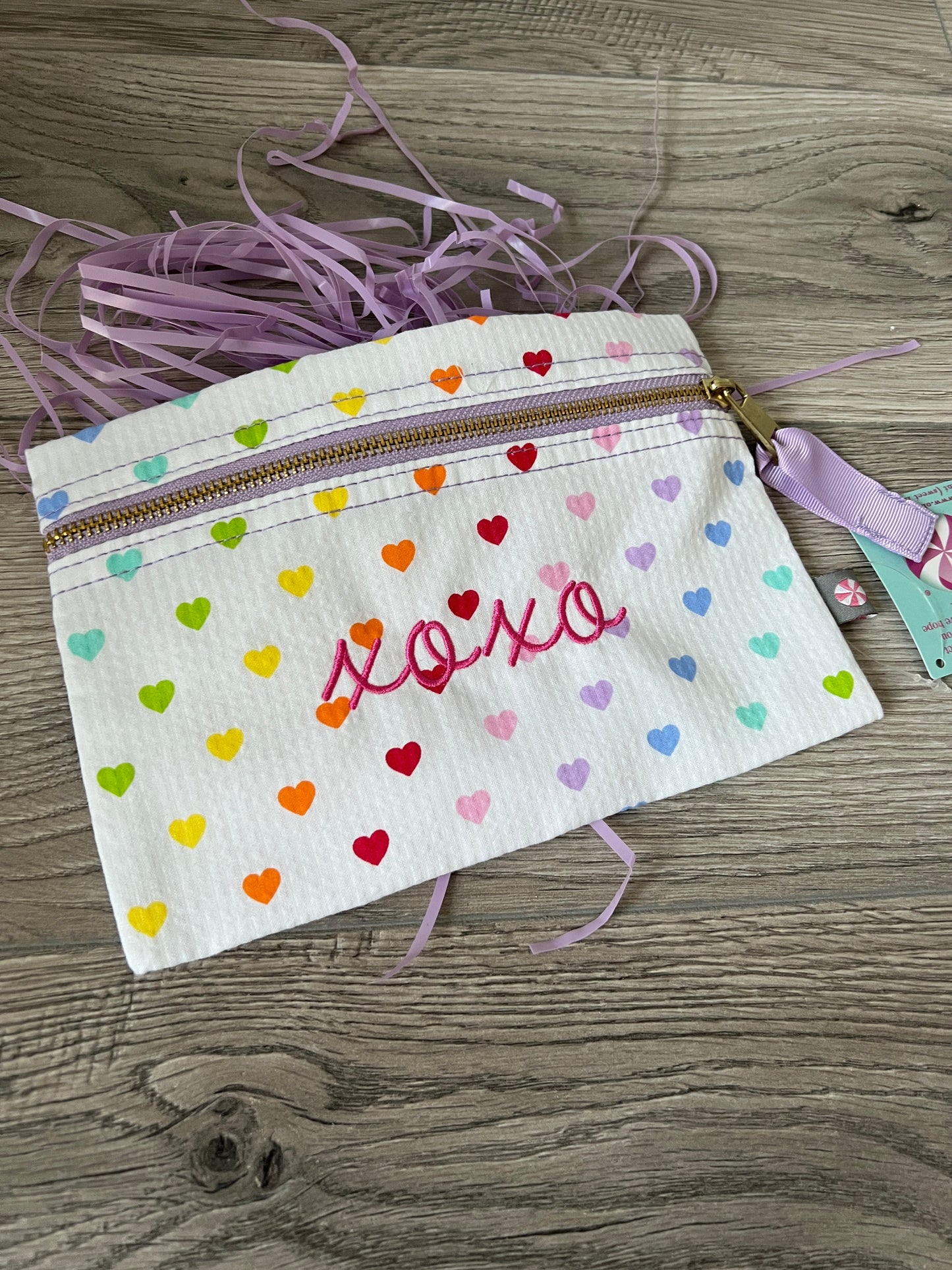 Tiny Hearts Seersucker Cosmo Bag