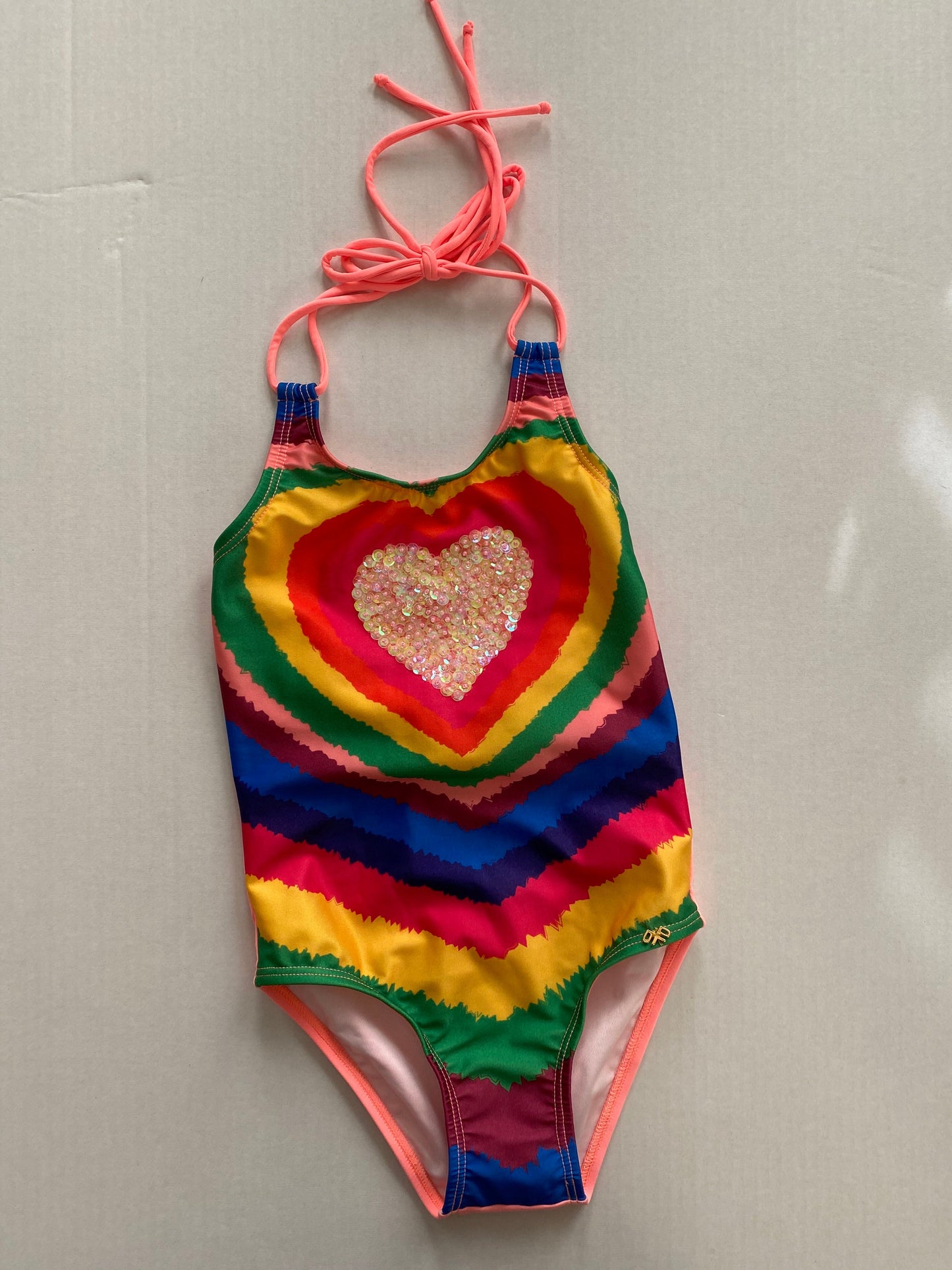 PQ- One Piece Rainbow Sequin Heart Swimsuit