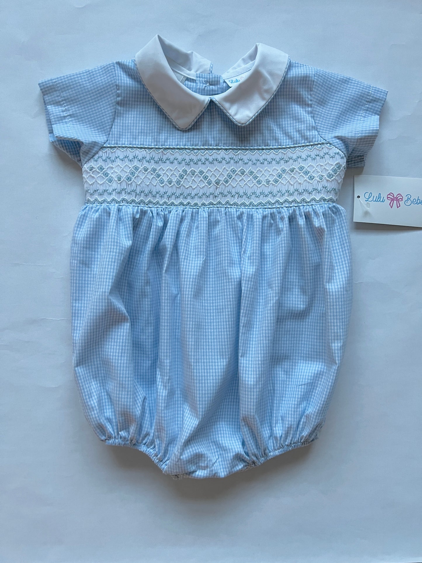 Noah Blue Smocked Bubble