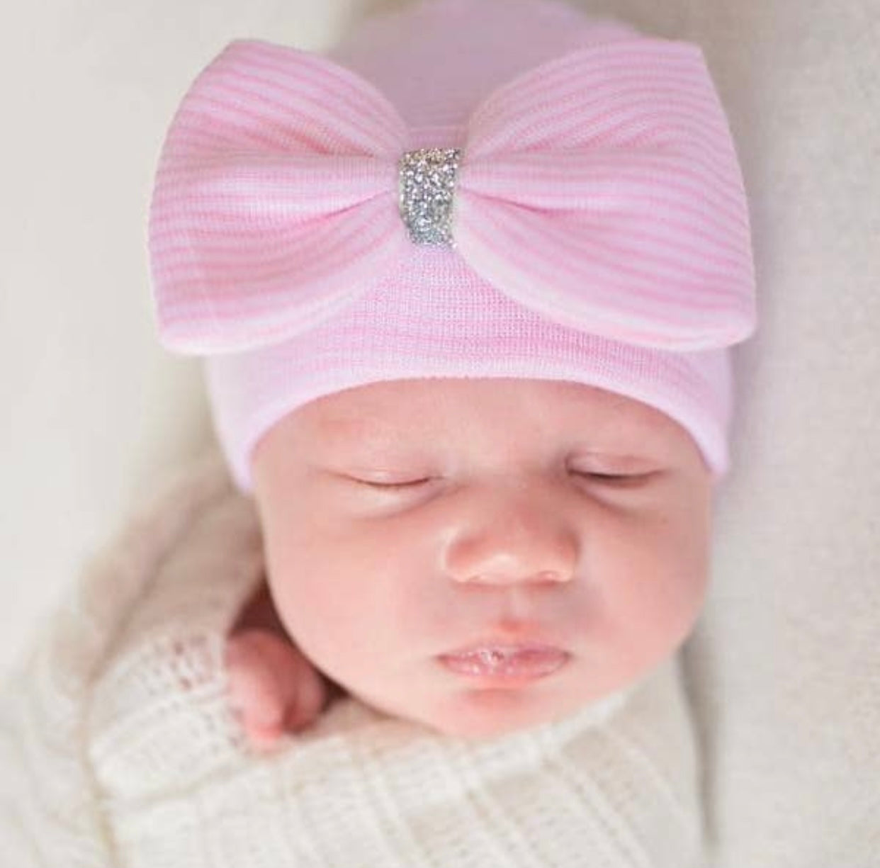 Pink Stripe Silver Shimmer Newborn Hospital Hat